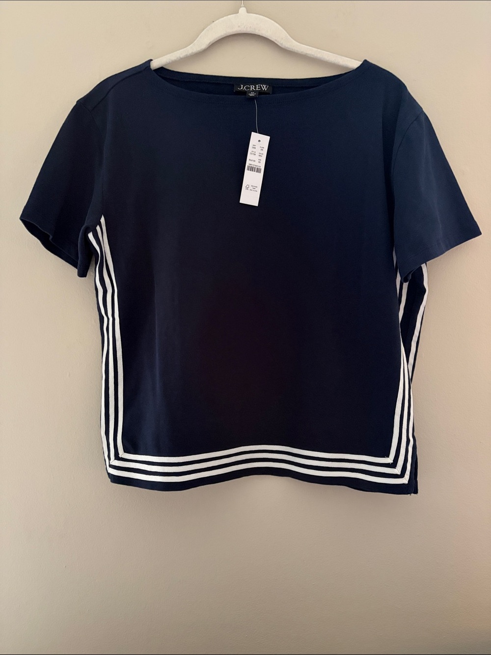 NWT J. Crew Navy Short-Sleeve Boxy Top with White Trim XS